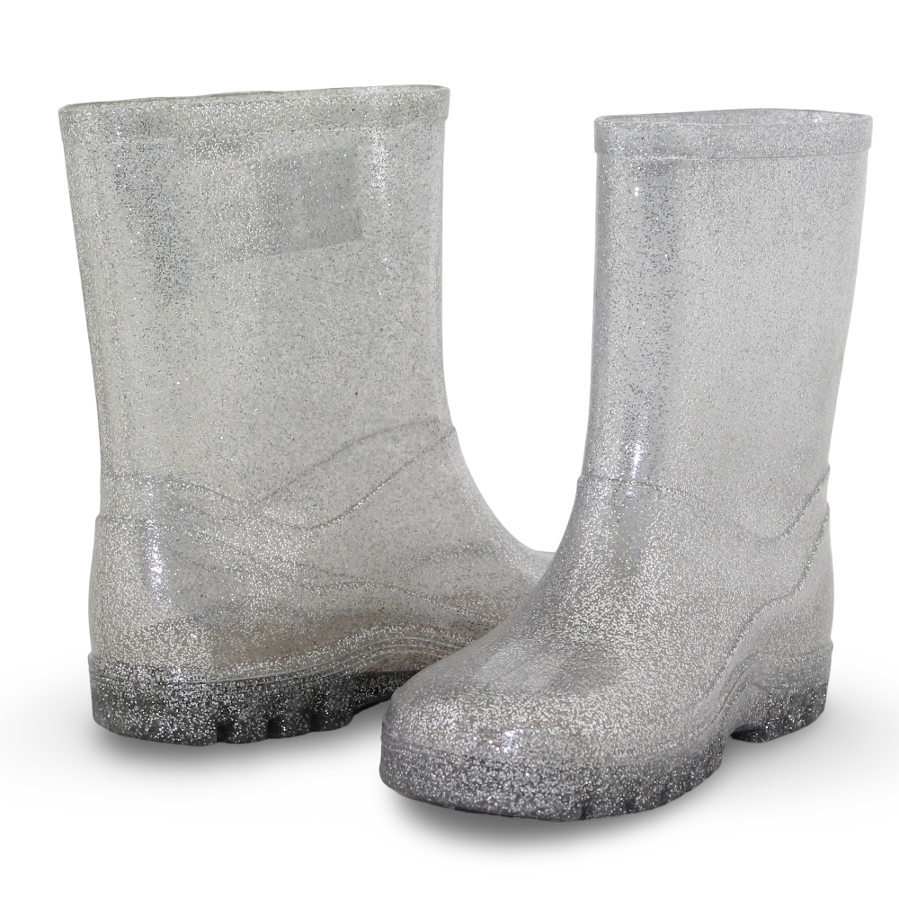 Girls Rubber Rain Boots – Silver