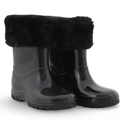 Girls Rubber Rain Boots – Black with Fur
