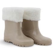 Girls Rubber Rain Boots – Beige with Fur