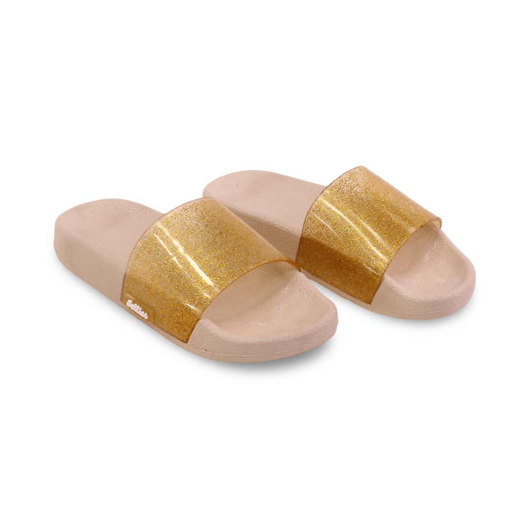 Girls Rubber Slide Slipper – Glittery Gold - Clothing - Jellies