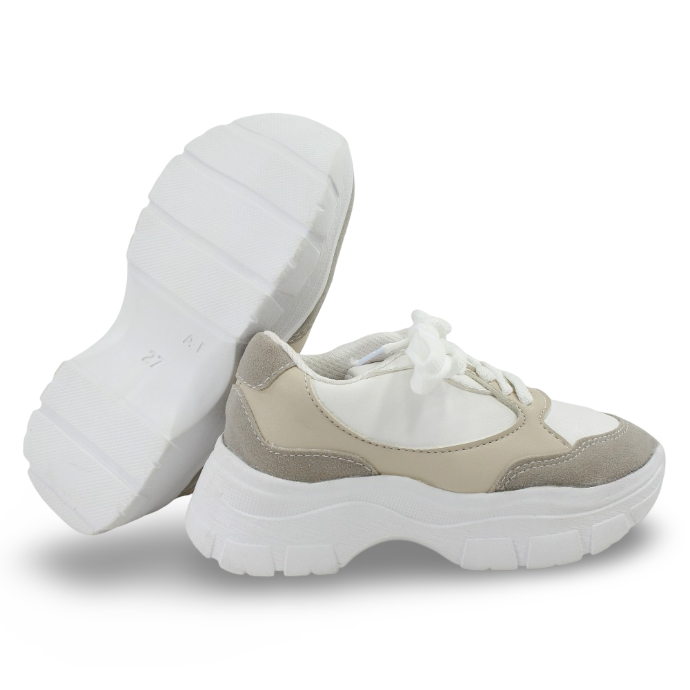 Unisex Leather Sneakers –  Beige & White