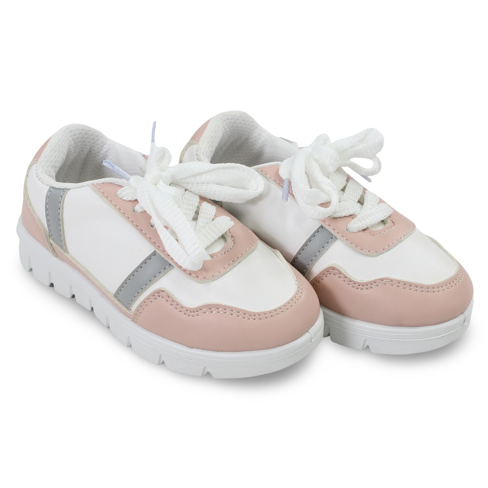 Girls Leather Sneakers – White & Pink