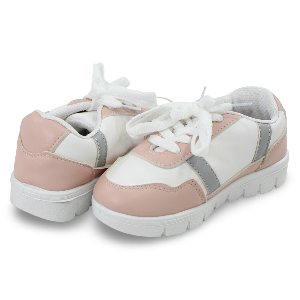 Girls Leather Sneakers – White & Pink