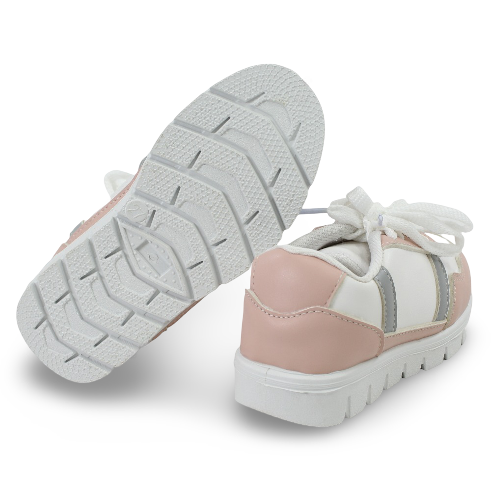 Girls Leather Sneakers – White & Pink