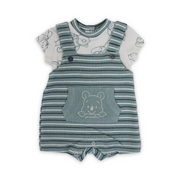 Baby Boys Cotton Romper – Mint & Off-White with Pooh Print