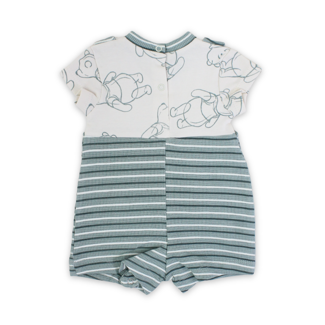 Baby Boys Cotton Romper – Mint & Off-White with Pooh Print