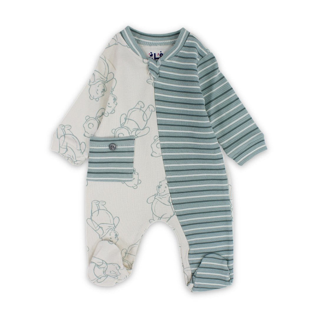 Baby Boys Cotton Baby Footie – Mint & Off-White - Clothing - Full Moon
