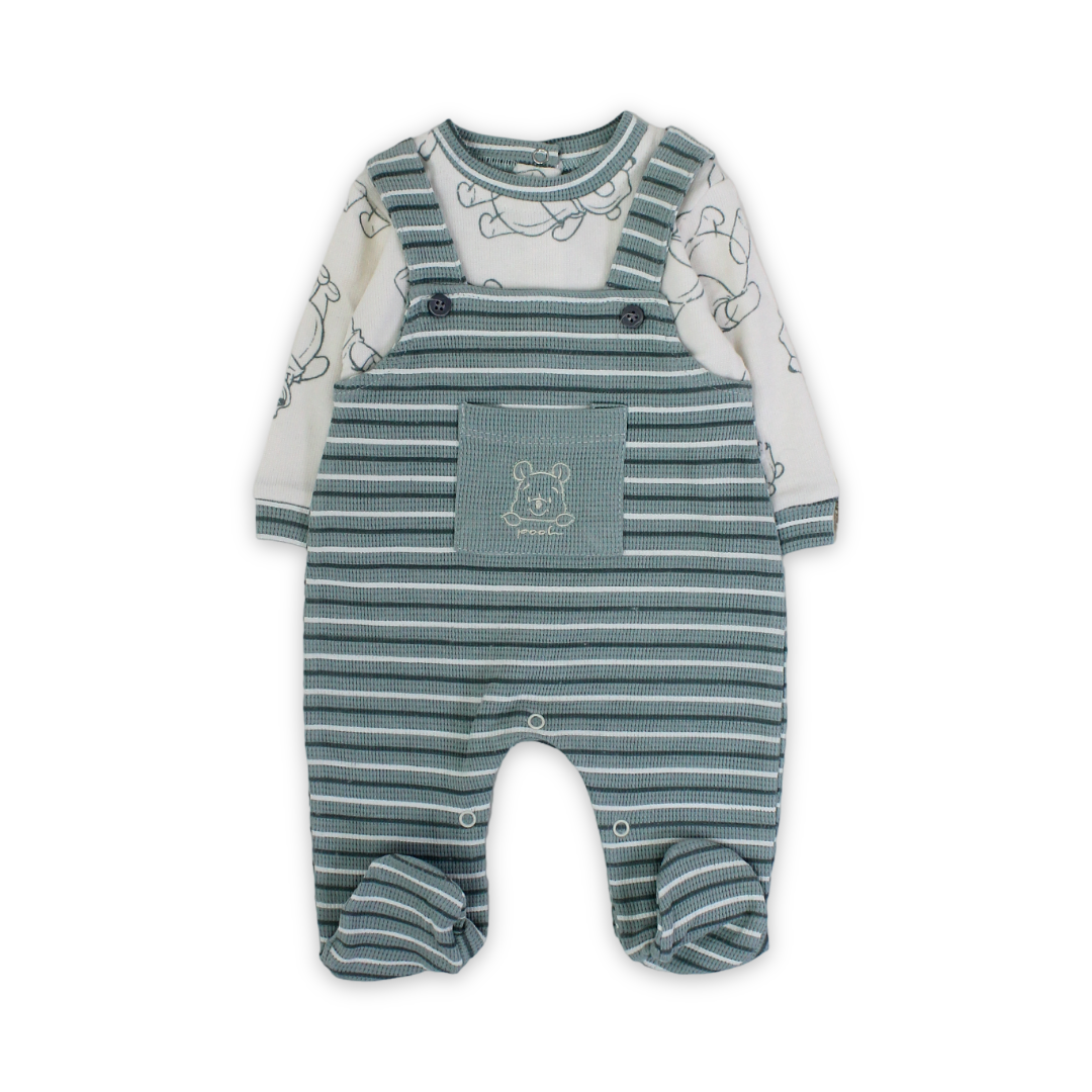 Baby Boys Cotton Baby Footie – Mint & Off-White with Pooh Print - Clothing - Full Moon
