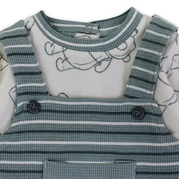 Baby Boys Cotton Baby Footie – Mint & Off-White with Pooh Print