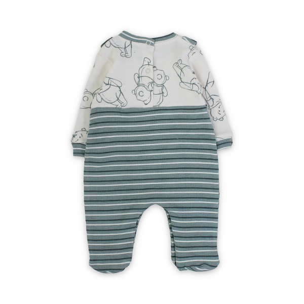 Baby Boys Cotton Baby Footie – Mint & Off-White with Pooh Print