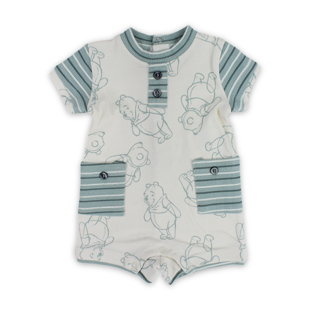 Baby Boys Cotton Romper – Mint & Off-White - Clothing - Full Moon