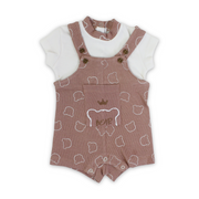 Unisex Baby Cotton Romper – Dusty Pink & Off-White with Bear Print