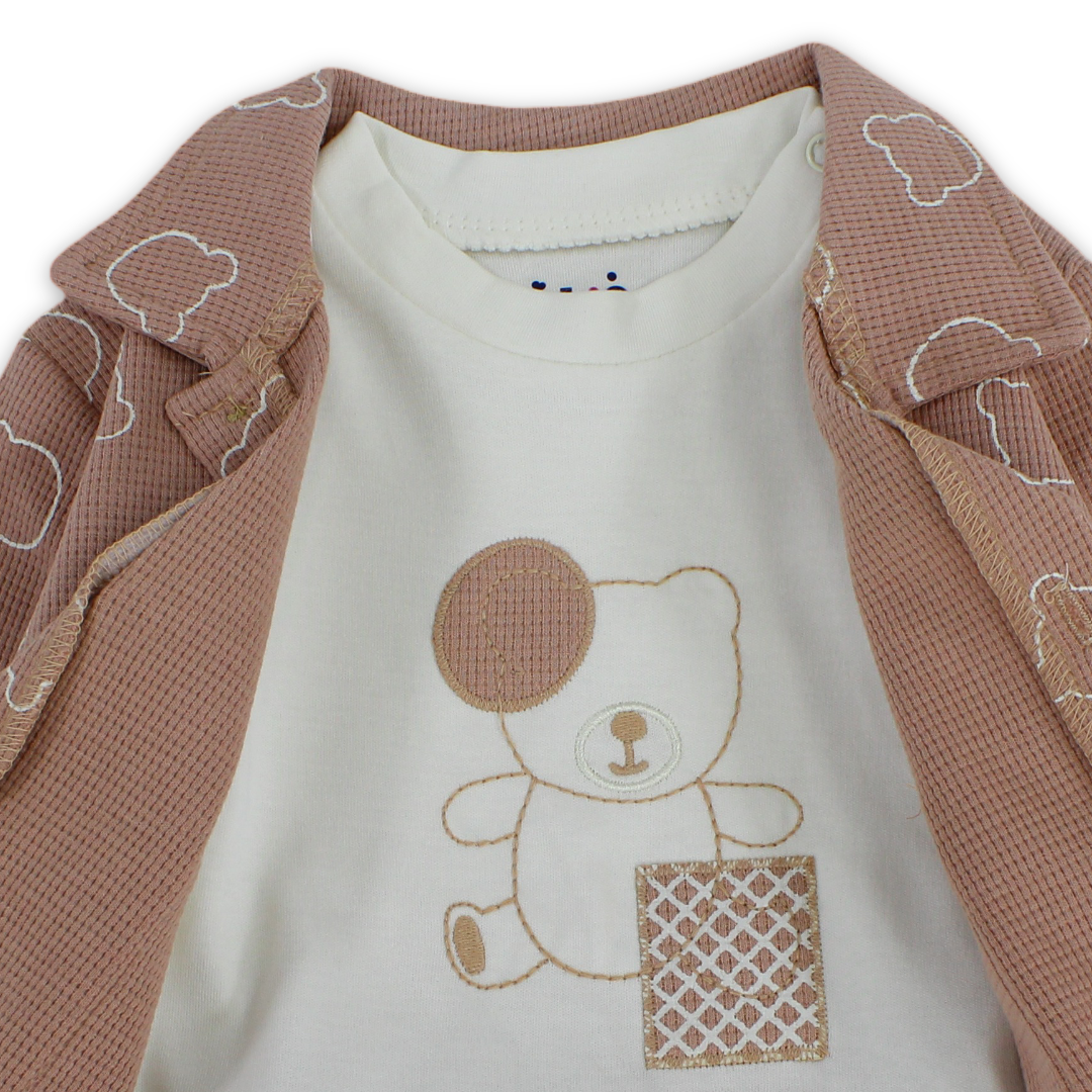 Unisex Baby Cotton Outfit Set – Dusty Pink & Off-White (3 Pcs)