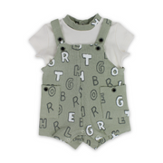 Baby Boys Cotton Romper – Olive & Off-White with Letters Print