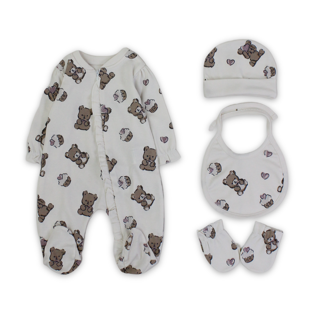 Baby Girls Cotton Gift Clothes Box – Off-White with Bears Print