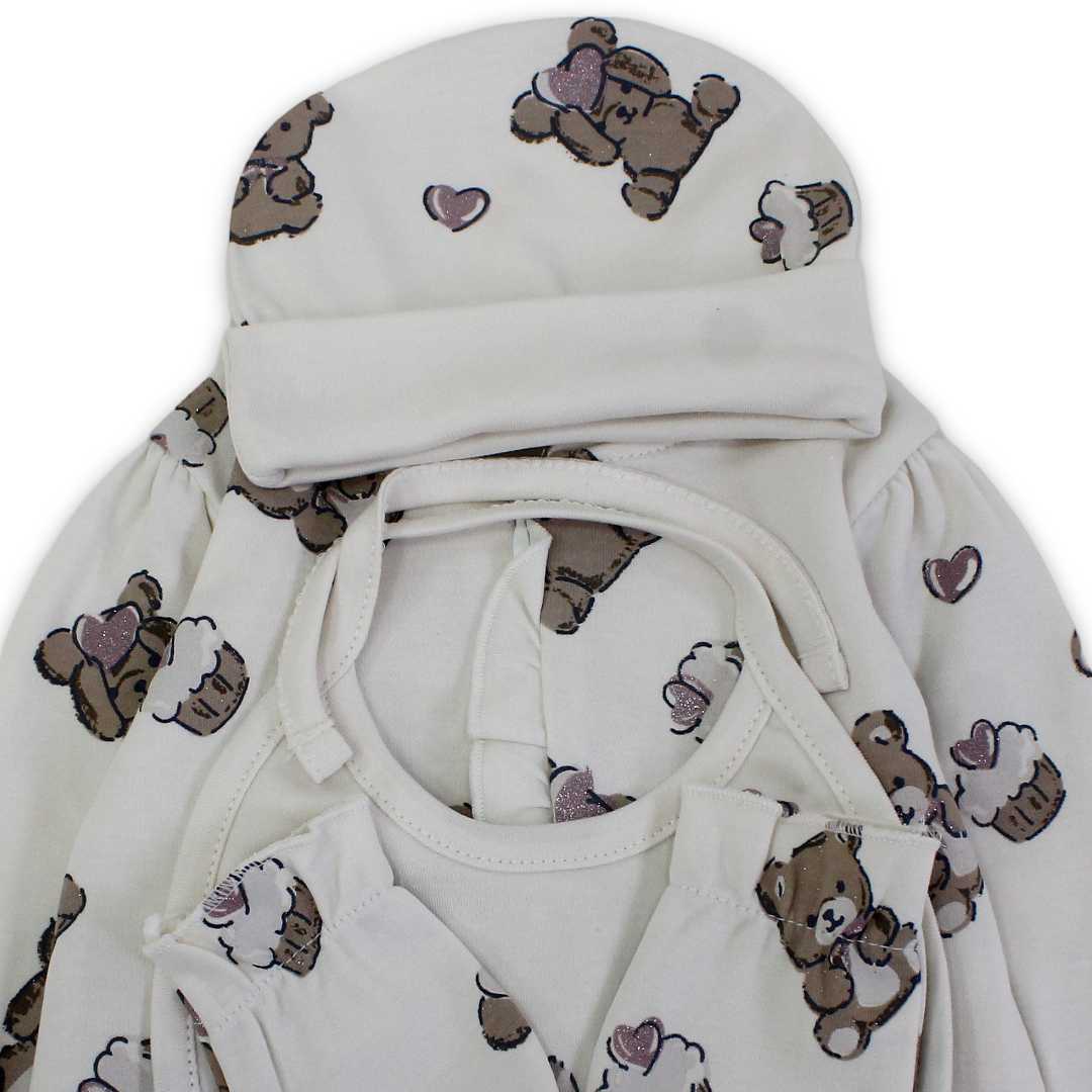 Baby Girls Cotton Gift Clothes Box – Off-White with Bears Print