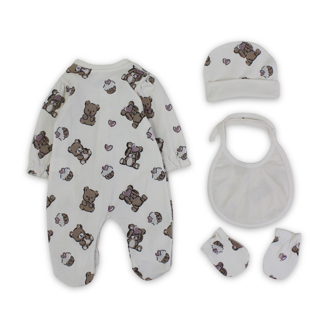 Baby Girls Cotton Gift Clothes Box – Off-White with Bears Print