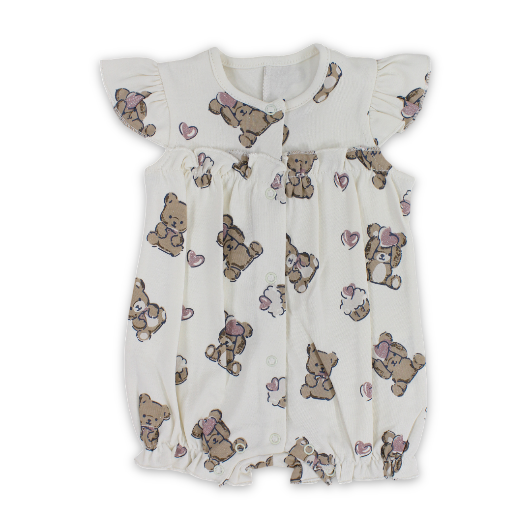Baby Girls Cotton Romper – Off-White with Bears Print - Clothing - Full Moon