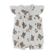 Baby Girls Cotton Romper – Off-White with Bears Print