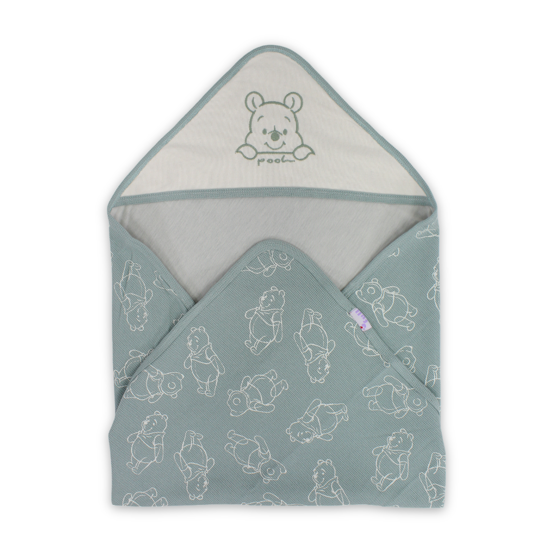 Cotton Baby Blanket – Mint & Off-White with Pooh Print