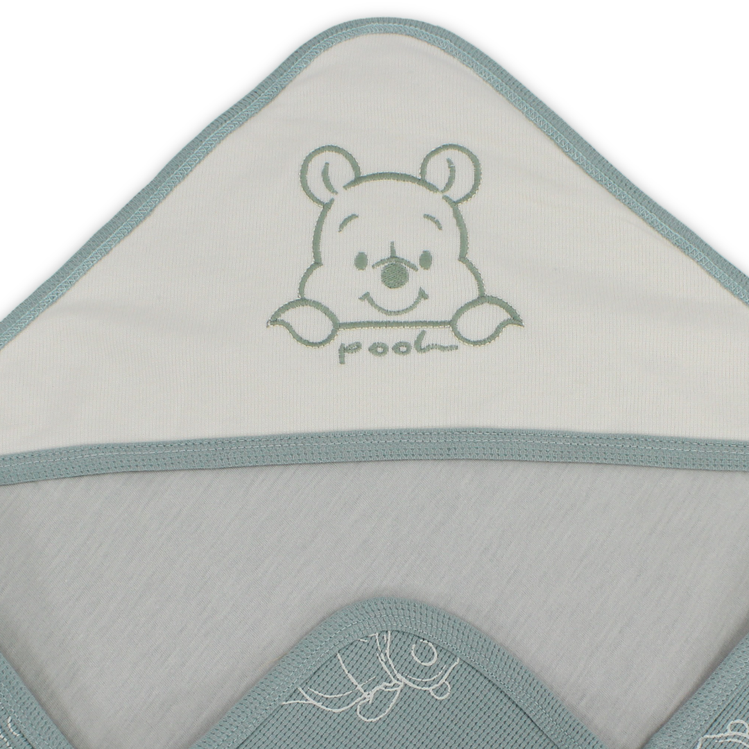 Cotton Baby Blanket – Mint & Off-White with Pooh Print