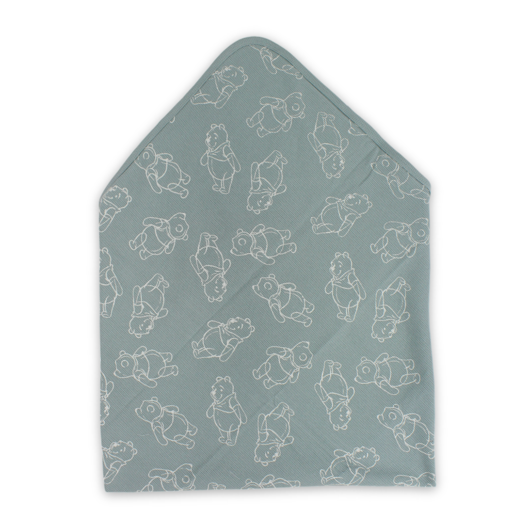 Cotton Baby Blanket – Mint & Off-White with Pooh Print