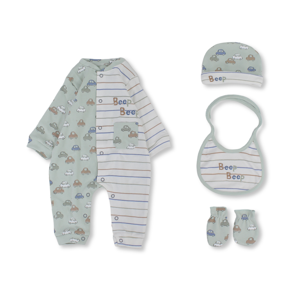 Baby Boys Cotton Gift Clothes Box – Mint & Off-White