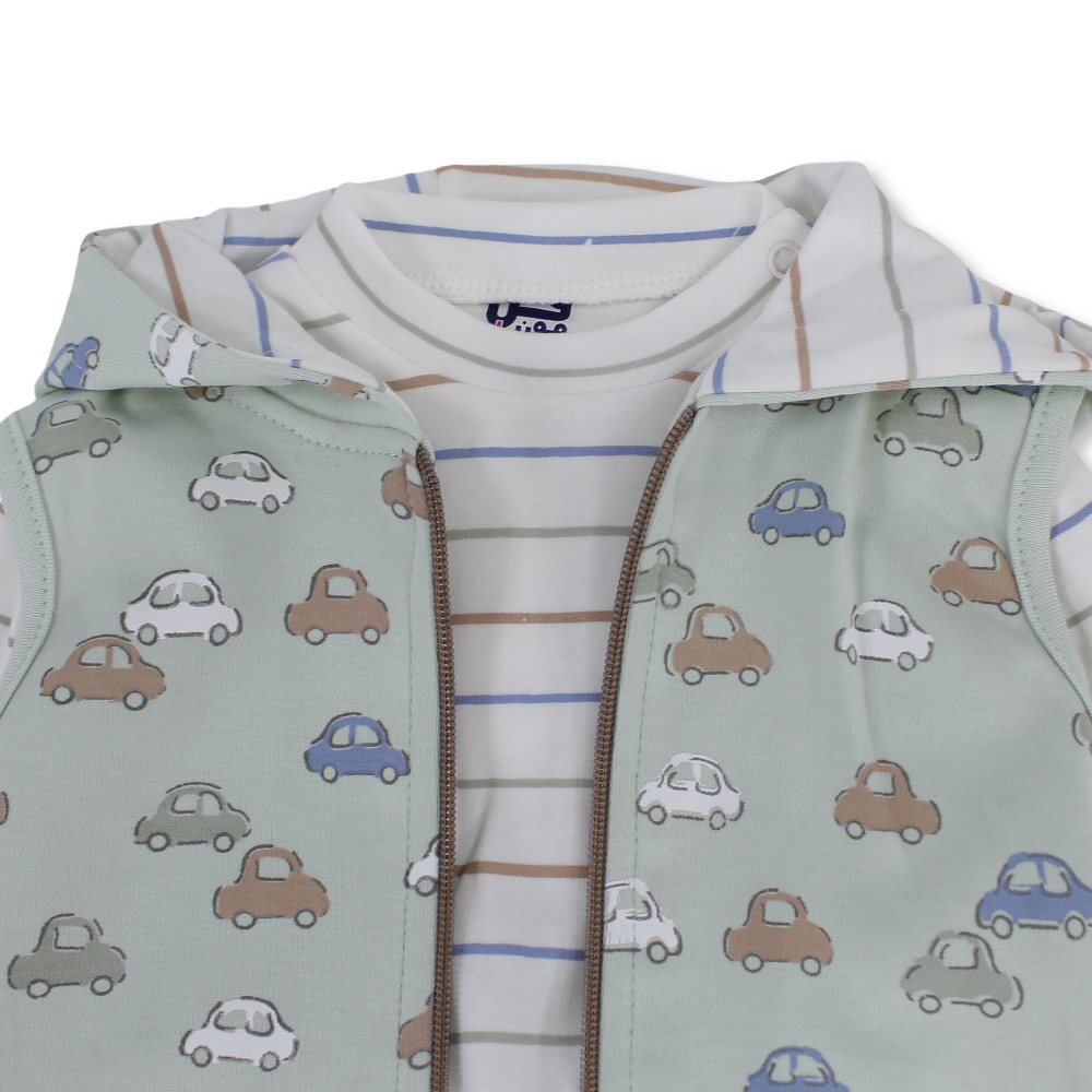 Baby Boys Cotton Pajama – Mint with Cars Print