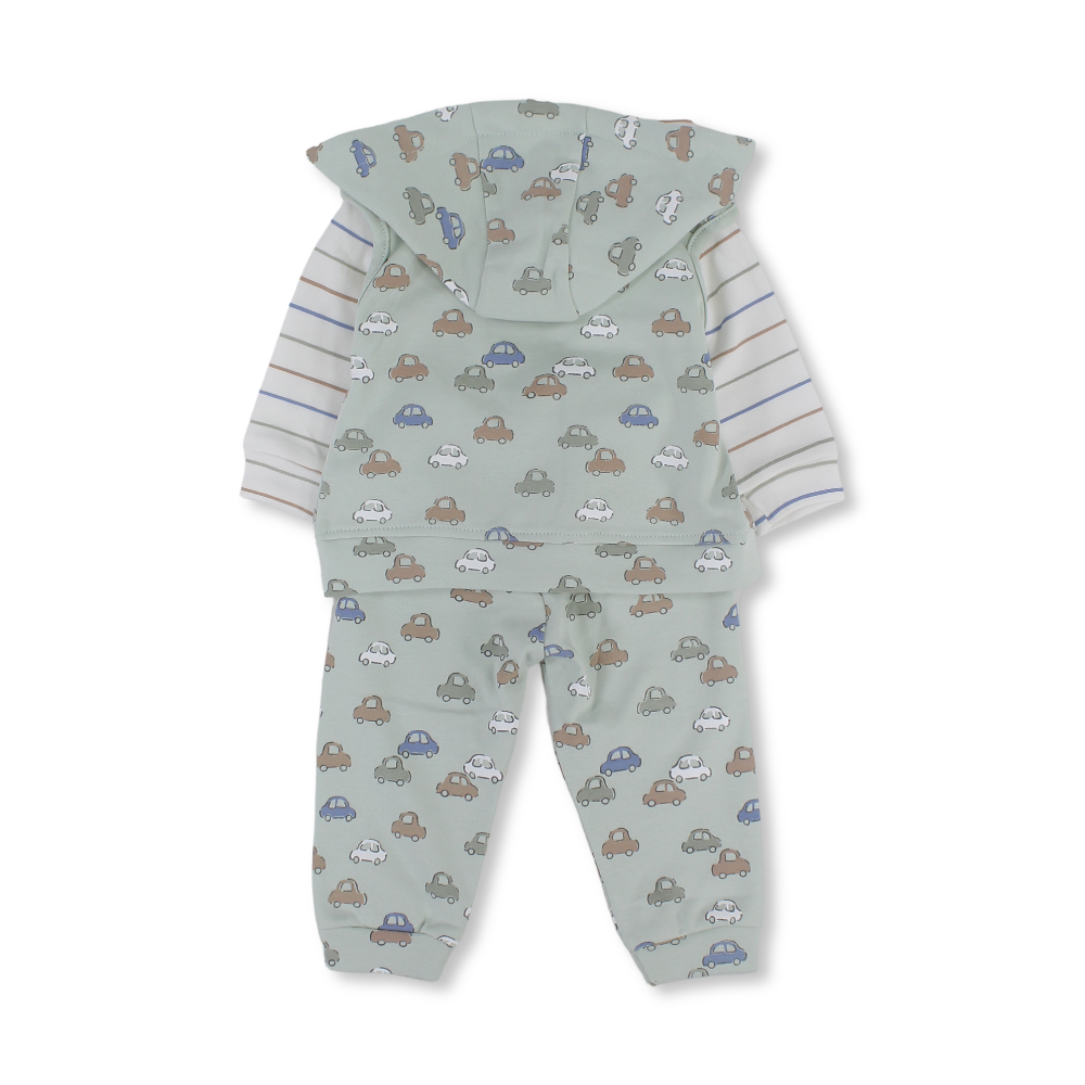 Baby Boys Cotton Pajama – Mint with Cars Print
