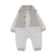 Baby Boys Cotton Footless Onesie – Beige & Off-White