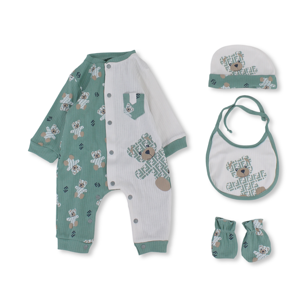 Baby Boys Cotton Gift Clothes Box – Mint & Off-White (NB / 0-3m) - Clothing - Full Moon