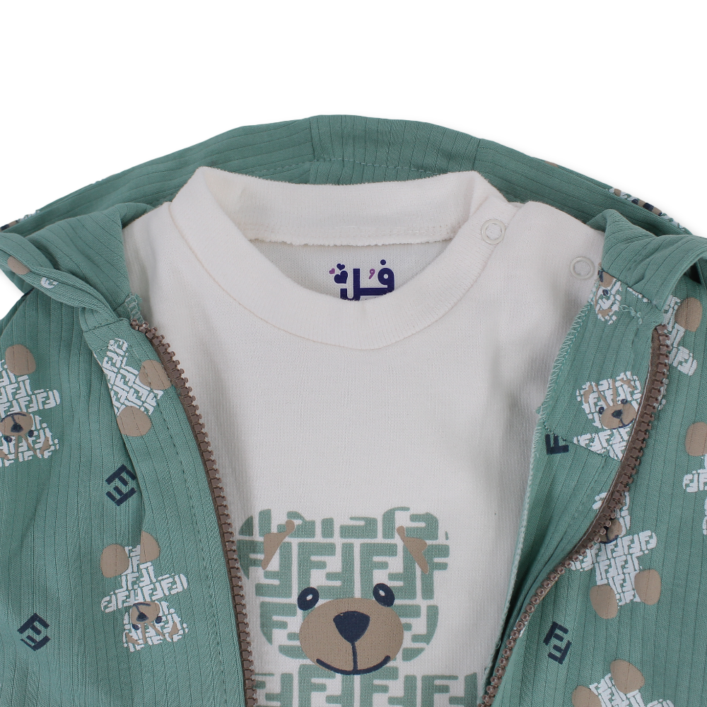 Baby Boys Cotton Pajama – Mint with Teddy Bear Print