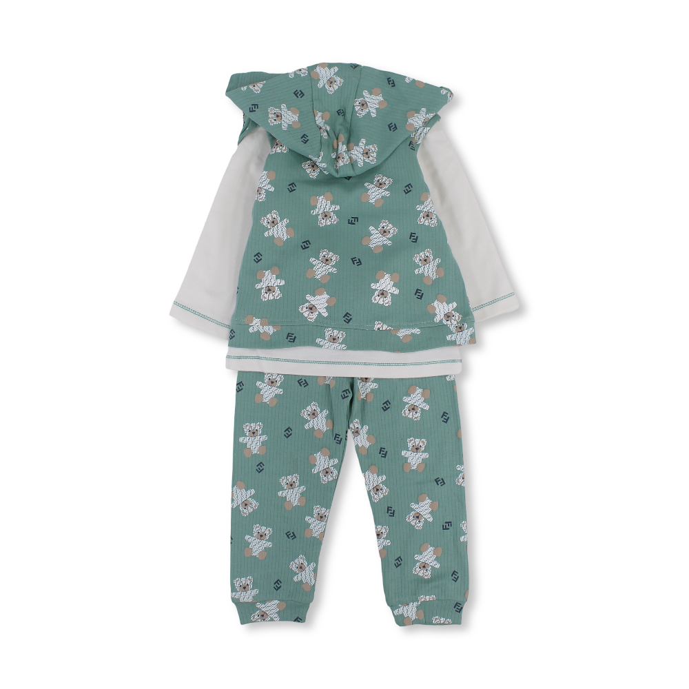 Baby Boys Cotton Pajama – Mint with Teddy Bear Print