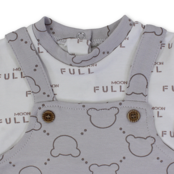 Baby Boys Cotton Romper – Beige with Teddy Bear Faces Print