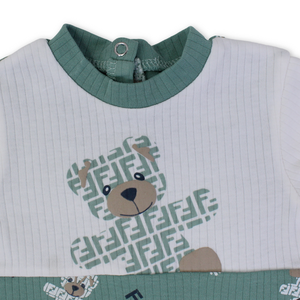 Baby Boys Cotton Romper – Mint with Teddy Bear Print