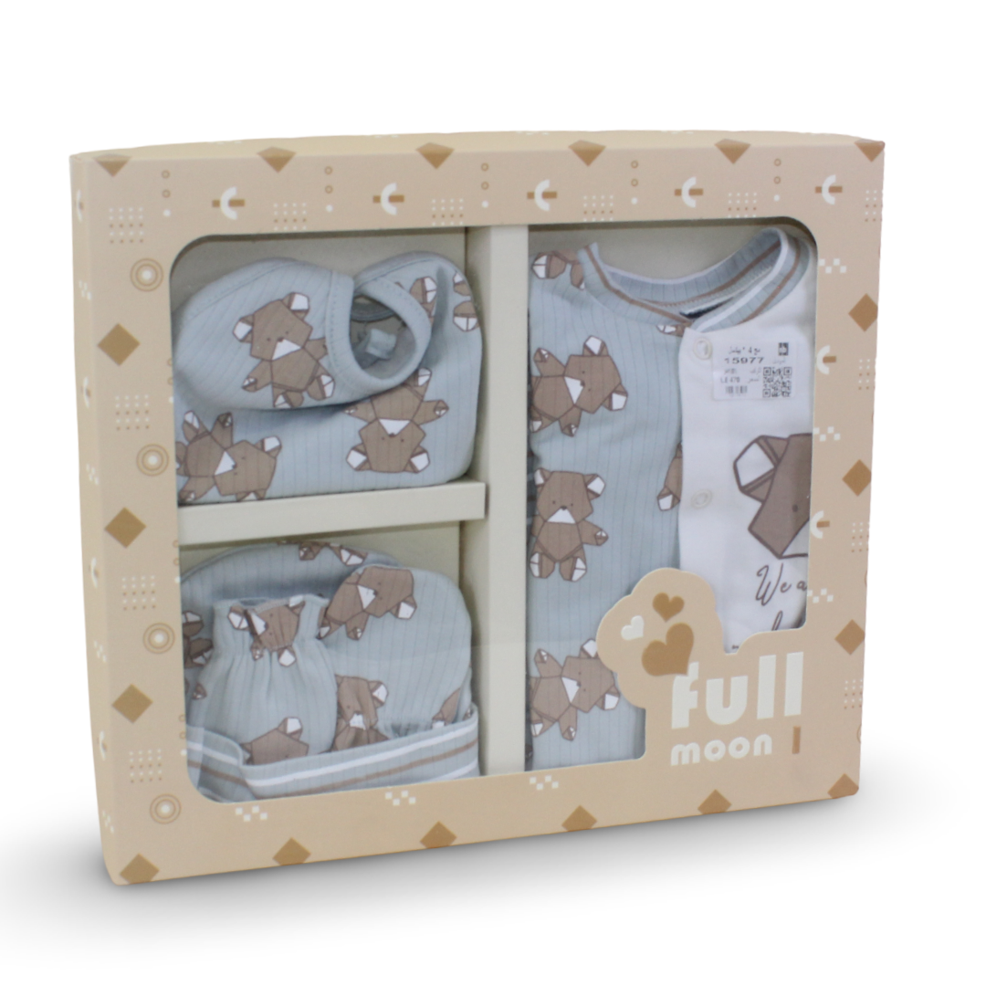 Baby Boys Gift Clothes Box – Aqua with Teddy Bear Print (0-3m)