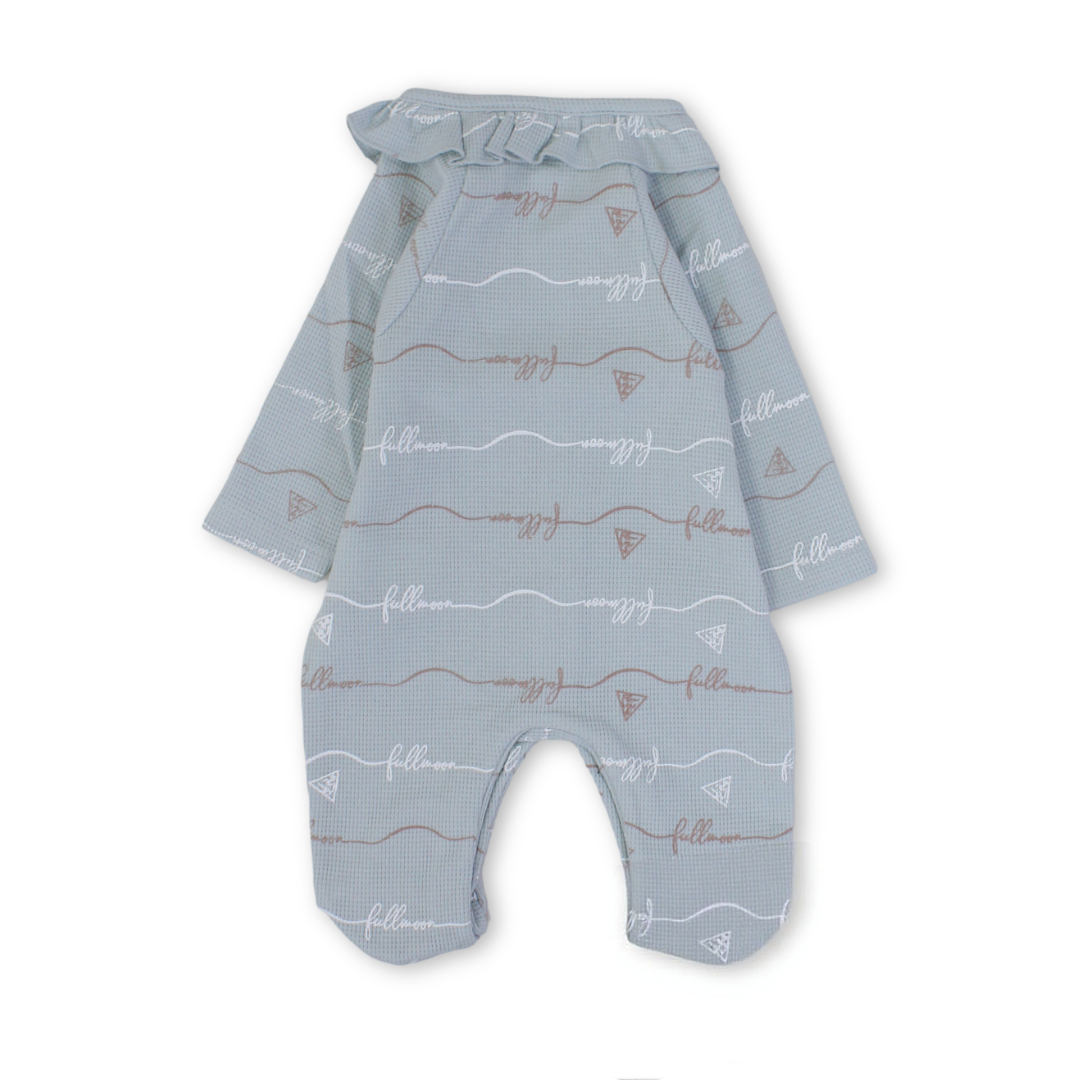 Baby Girls Cotton Baby Footie – Aqua with Wavy Lines Print