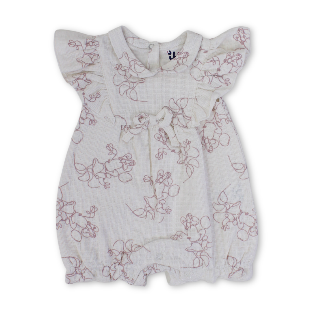 Baby Girls Cotton Romper – Off-White with Bows Print