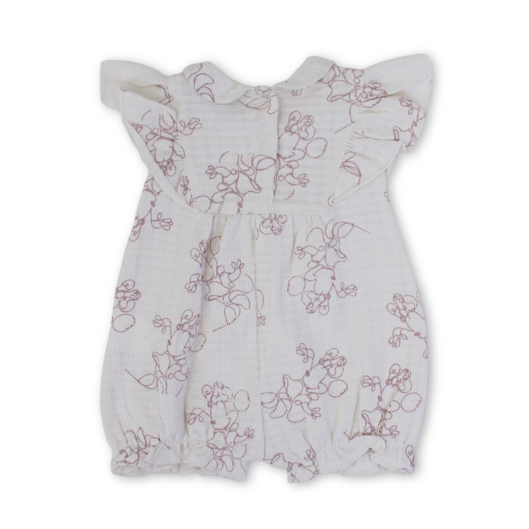 Baby Girls Cotton Romper – Off-White with Bows Print