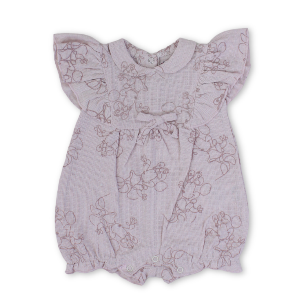 Baby Girls Cotton Romper – Pink with Bows Print