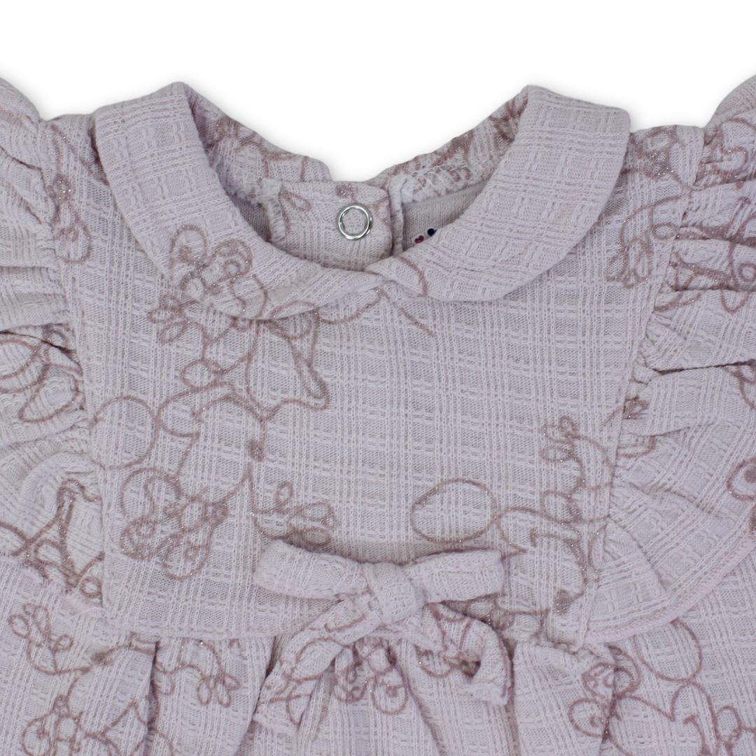 Baby Girls Cotton Romper – Pink with Bows Print