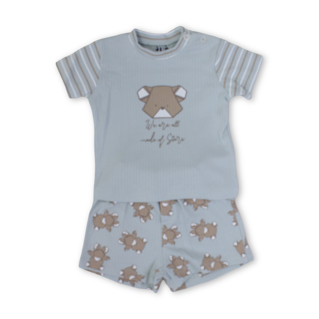 Baby Boys Cotton Pajama – Aqua with Teddy Bear Face Print