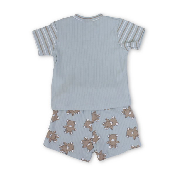 Baby Boys Cotton Pajama – Aqua with Teddy Bear Face Print