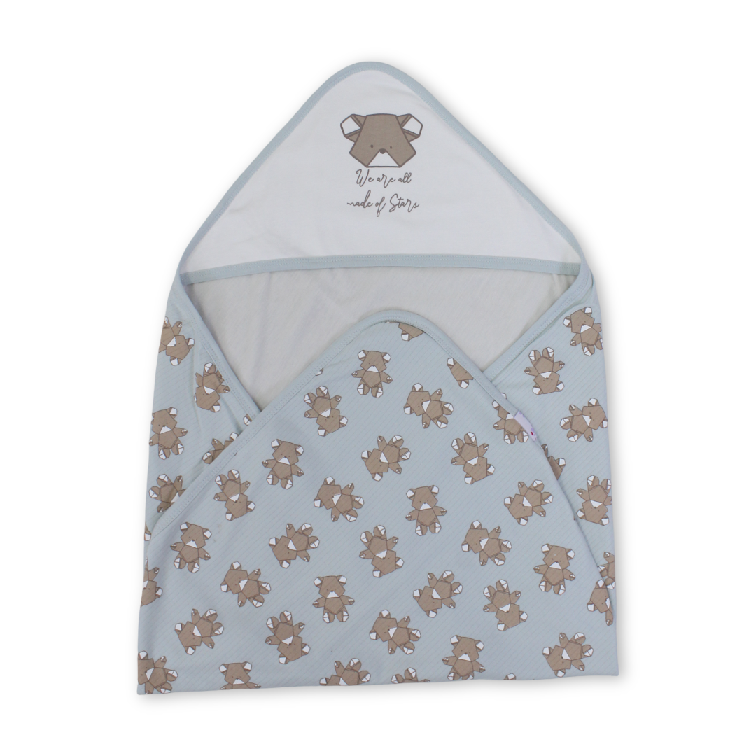 Cotton Baby Blanket – Aqua with Teddy Bear Face Print
