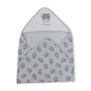Cotton Baby Blanket – Aqua with Teddy Bear Face Print