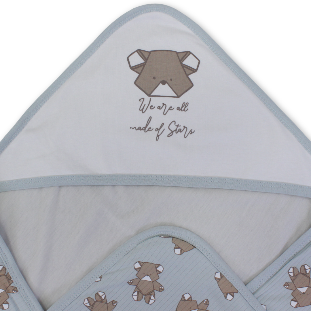 Cotton Baby Blanket – Aqua with Teddy Bear Face Print