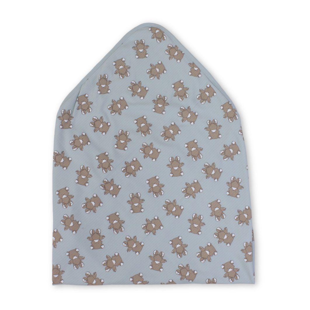 Cotton Baby Blanket – Aqua with Teddy Bear Face Print