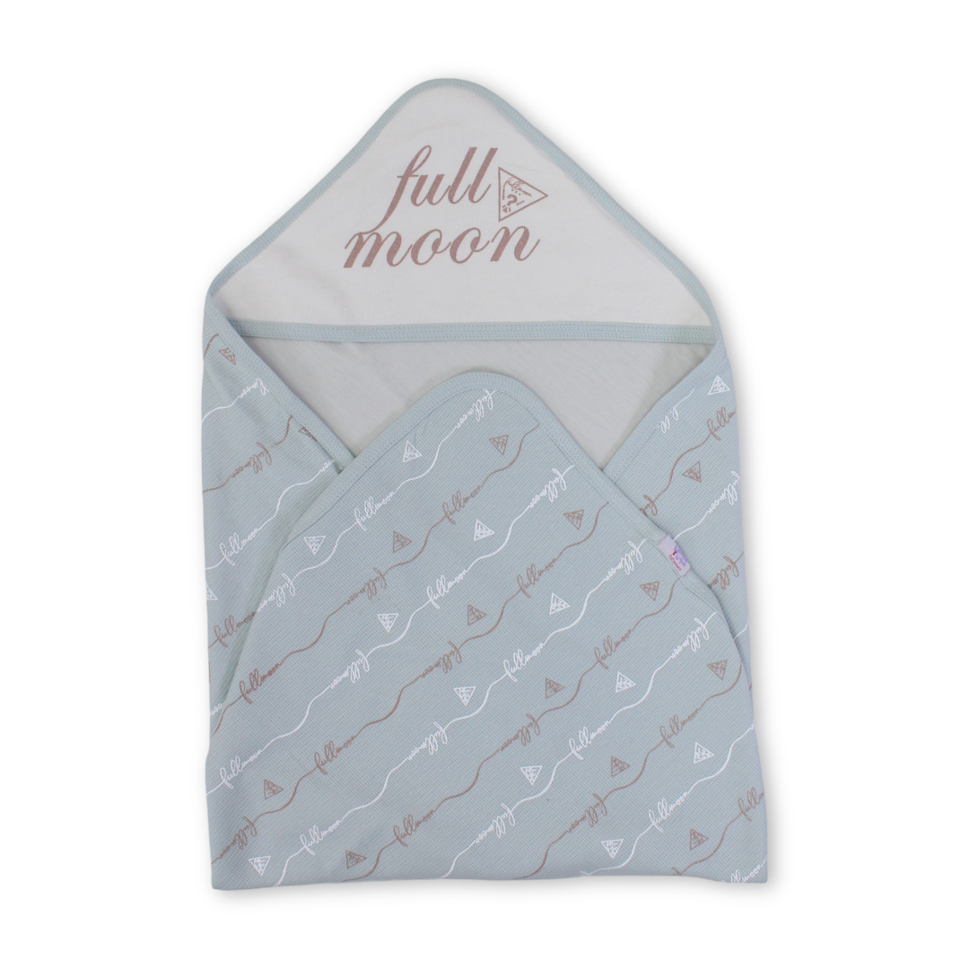 Cotton Baby Blanket – Aqua with "Full Moon" Print