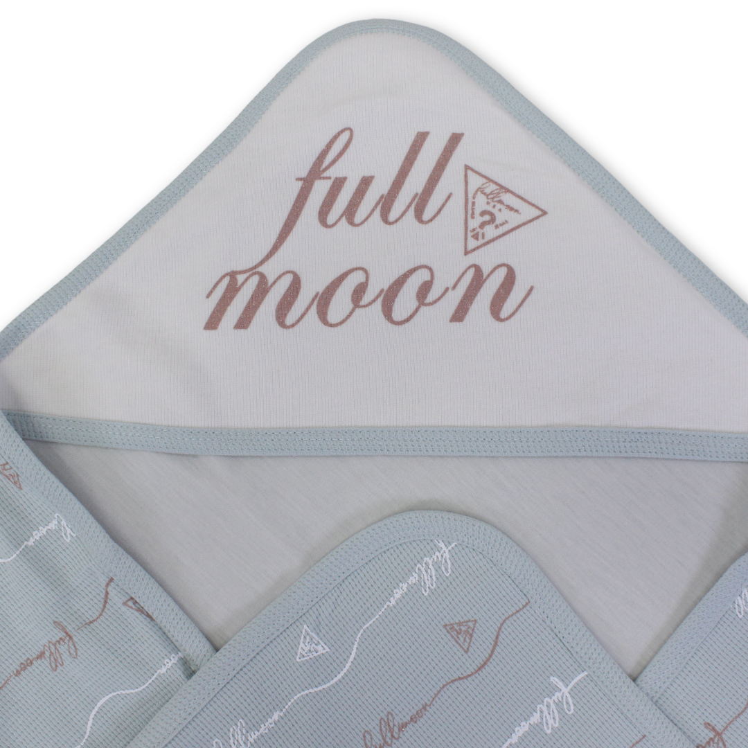 Cotton Baby Blanket – Aqua with "Full Moon" Print