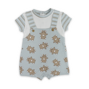 Baby Boys Cotton Romper – Mint & Off-White with Teddy Bear Print